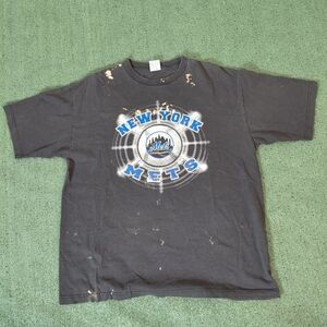 VINTAGE 2001 True Fan New York Mets MLB Baseball Black T Shirt Sz XL